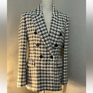 NWT Zara Women's Black and White Houndstooth Double-Breasted Blazer